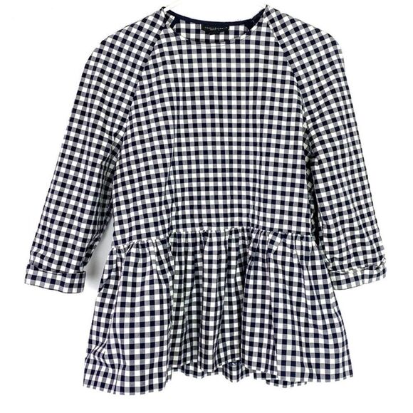 Victoria Beckham Black and White Gingham Peplum Blouse - Picture 1 of 7